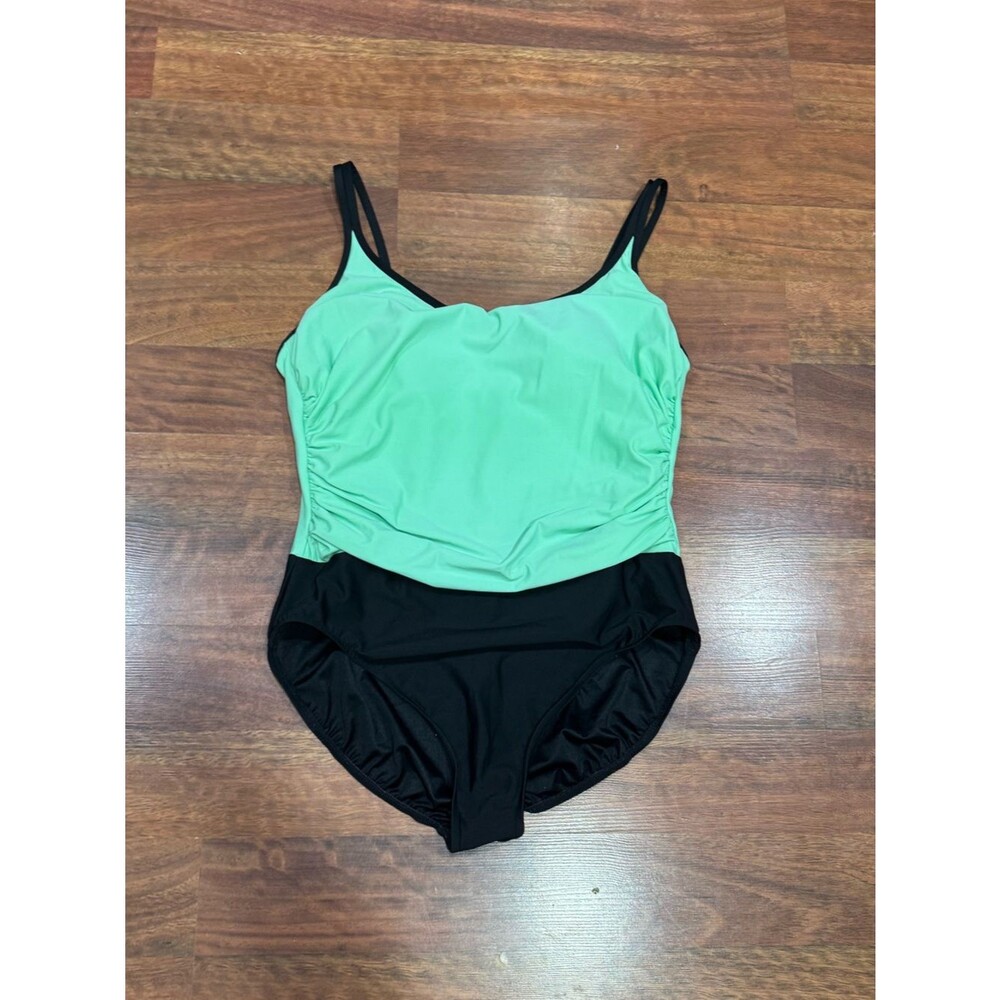 Vintage - Trimshaper - Mint & Black One-Piece Swimsuit